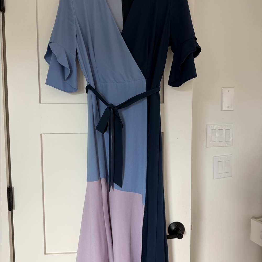 Hutch Colorblock Wrap Midi Dress in Navy, Periwinkle & Lilac